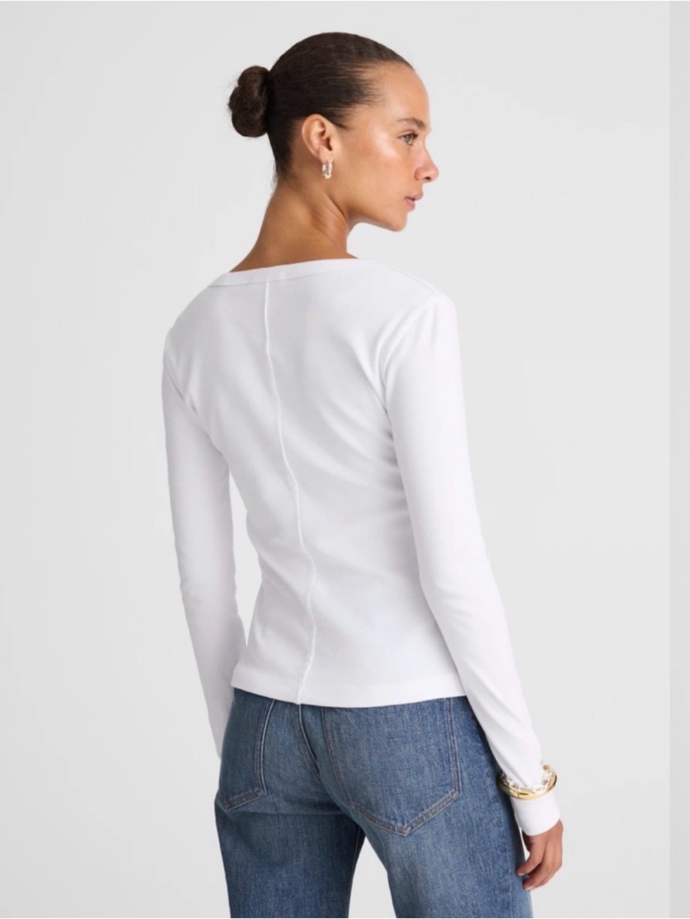 Madewell '90s V-Neck Long-Sleeve Tee in Compact Cotton women’s XS Jet Black NWT - Picture 5 of 9